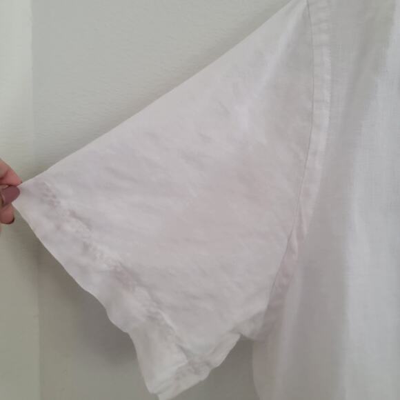 Lacoste Linen Short Sleeve Casual Button Down Cream White Sz Large Logo Beachy - Picture 5 of 16